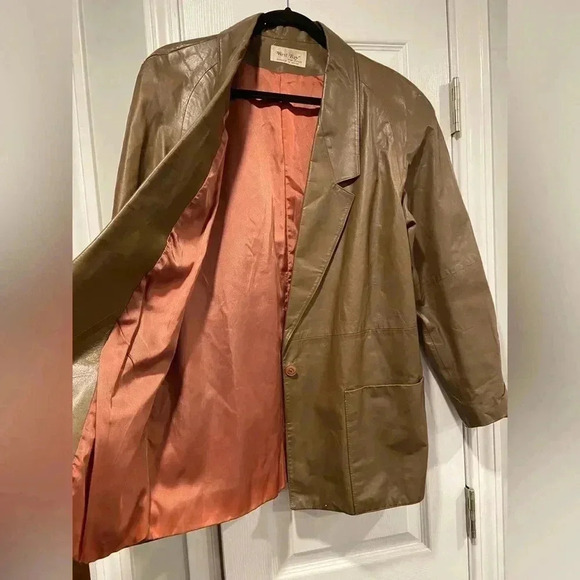 VTG West Bay Women’s Brown 100% Top Grain Leather Blazer Jacket Button Size 10 - Picture 12 of 14